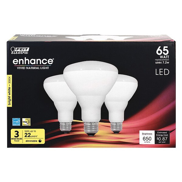 Feit Electric LED,7.2 W,BR30,Medium Screw (E26),PK3 BR30DM/930CA/3