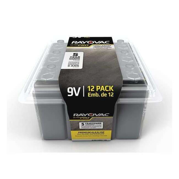 Rayovac UltraPro 9V Alkaline Battery, 9V DC, PK12 AL9V12PP