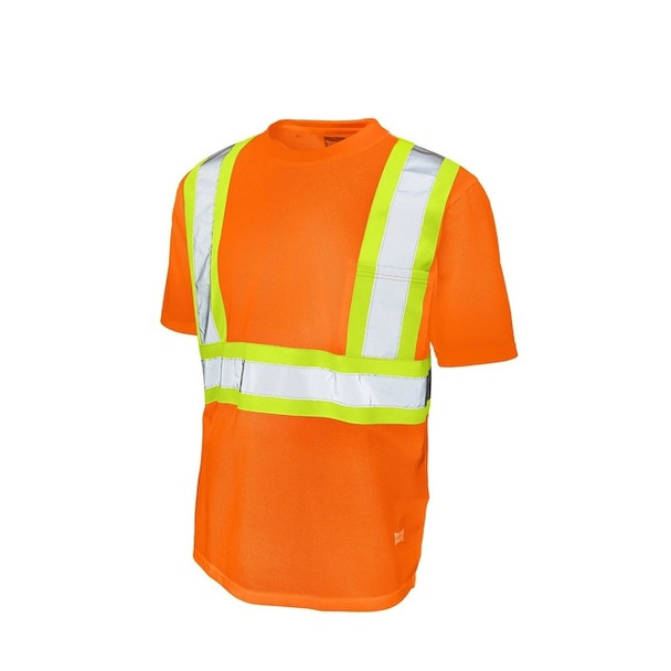 High Visibility Short Sleeve Shirt, 2, R, Polyester, Orange, 2XL