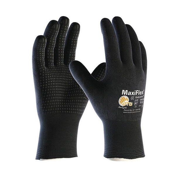 Coated Gloves, Foam Nitrile, Dotted, Full, 2 Abrasion Level, Black, XL 1 PR