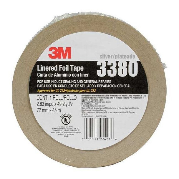 3m FoilTape,Aluminum,Silver,49ydL,2-3/4inW 3380