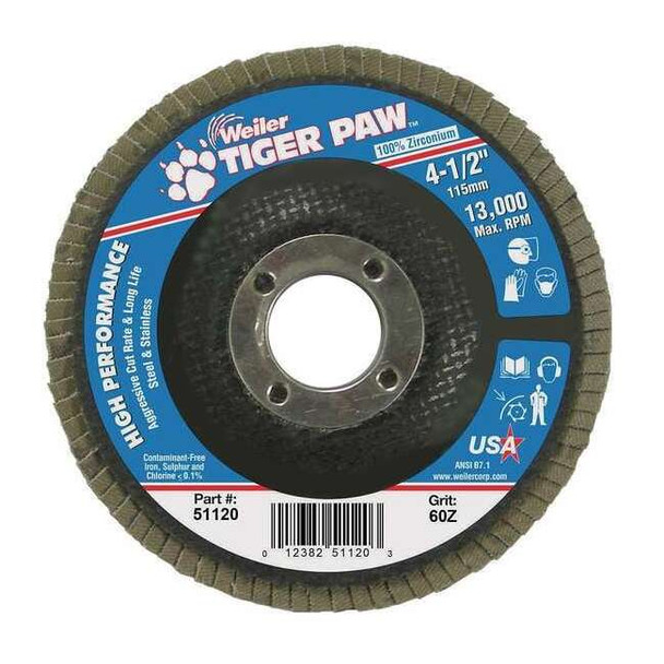 Weiler Abrasive Flap Disc, Medium, 4-1/2 in. 98833