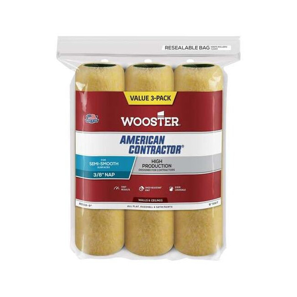 Wooster 9" Paint Roller Cover, 3/8" Nap, Knit Fabric R568