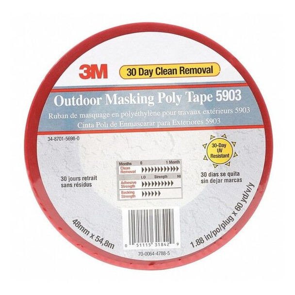 Painter's Tape, 1 7/8 in W x 59 yd L, 7.5 mil Thick, Red, Rubber Adhesive