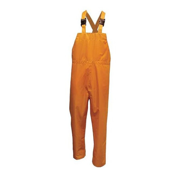 Rain Bib Pants, Polyester, 32 1/2 in Inseam, Elastic Closure, Yellow, Size XL