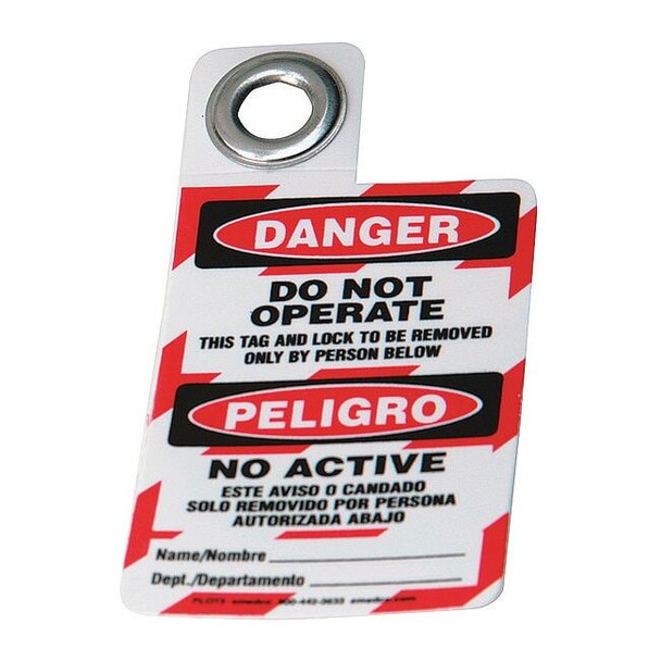 Brady Danger Bilingual Tag,3 x 2 In,Met,3/8 In 105724