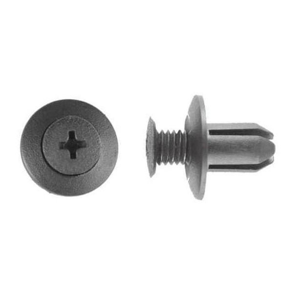 Push-In Rivet, Dome Head, 8 mm Dia., 12 mm L, Nylon Body, 10 PK