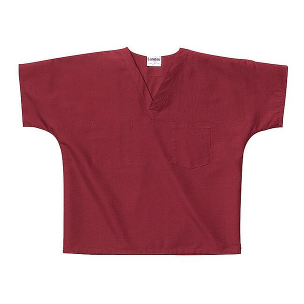 Scrub Shirt, Cotton/Polyester, Short Sleeve, 2 Pockets, V-Neck, Wine, Size XL