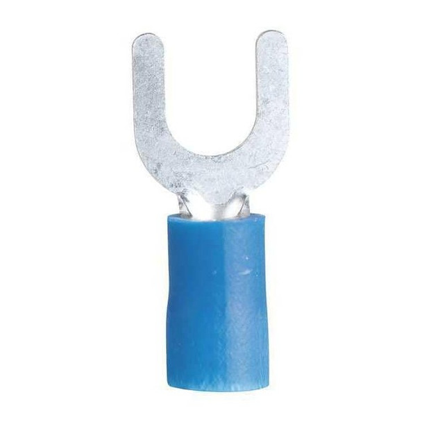 Fork Terminal, #8 to #10 Stud Size, 14 AWG, 600 V, Vinyl Insulated, Blue, 100 PK