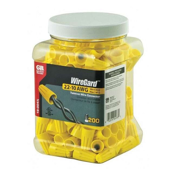 Gardner Bender Twist-On Wire Connector, 10 AWG Max, Yellow, 200 PK 16-004N