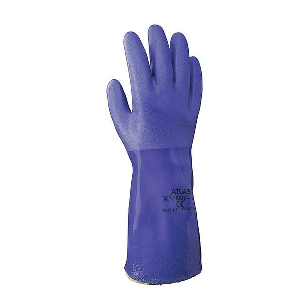 KV660 Chemical Resistant Gloves, PVC, 12 in L, 22 mil, Blue, 2XL, 1 PR