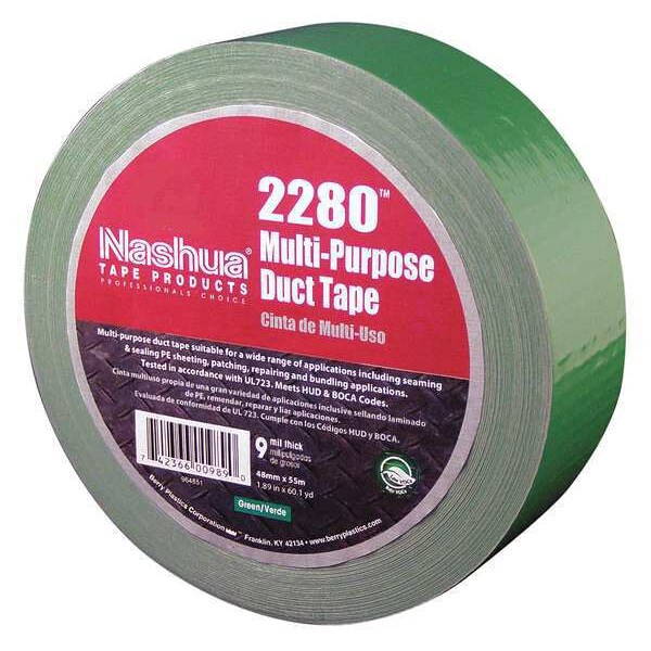 Nashua Duct Tape, Green, 60 yd L, 1-7/8 in W 2280