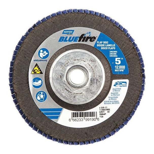 Norton Abrasives Fiber Disc,5 in Dia,5/8in Arbor,P40 Grit 66623399190