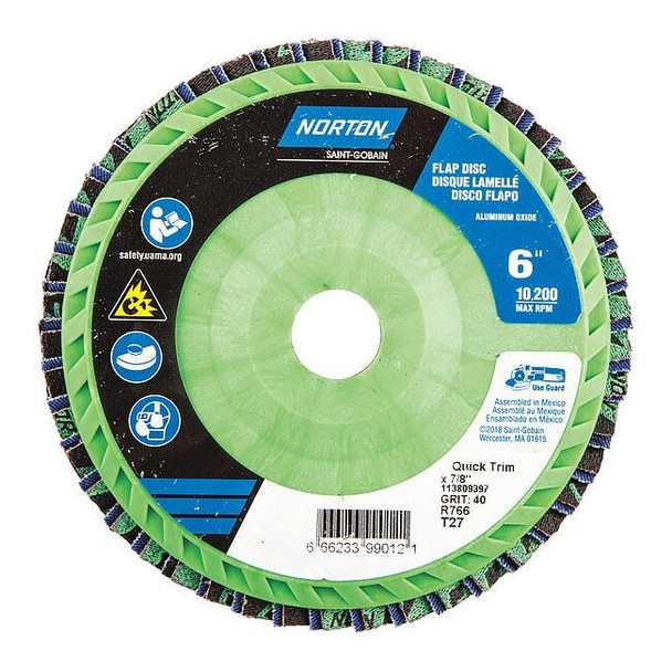 Norton Abrasives Fiber Disc,6 in Dia,7/8in Arbor,P40 Grit 66623399012