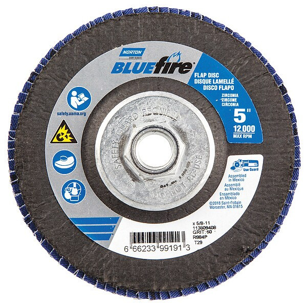 Norton Abrasives Flap Disc,5 In x 60 Grit,5/8-11 66623399191