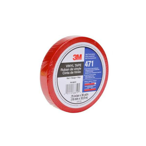 3m Floor Marking Tape, vinyl, Solid, Red, 3/4 in W., 5.2 mil Thickness 471