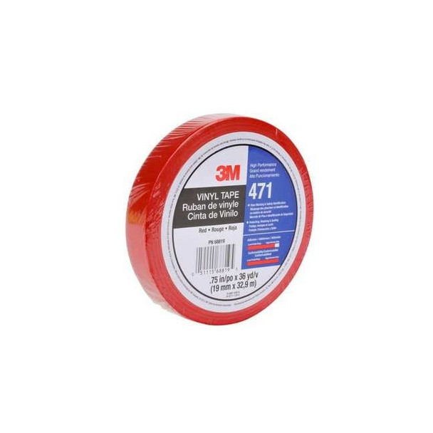 3m Floor Marking Tape, vinyl, Solid, Red, 3/4 in W., 5.2 mil Thickness 471