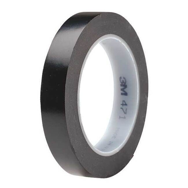 3m Floor Marking Tape, vinyl, Solid, Black, 3/4 in W., 5.2 mil Thickness 471