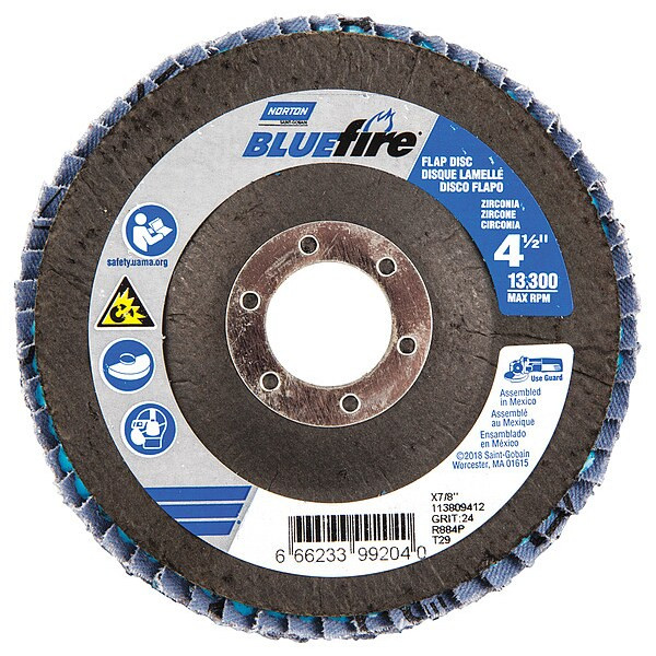 Norton Abrasives Flap Disc,4 1/2 In x 24 Grit,7/8 66623399204