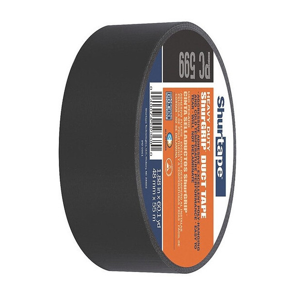 Shurtape Duct Tape, Black, 60-1/8 yd L, 1-7/8 in W 105462