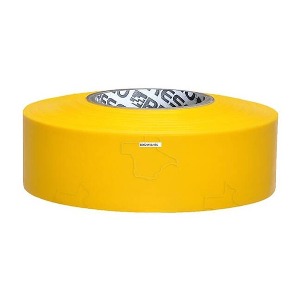 Flagging Tape, No Legend, Yellow, 1 3/16 in Wide x 300 ft Length, Vinyl, 2 mil