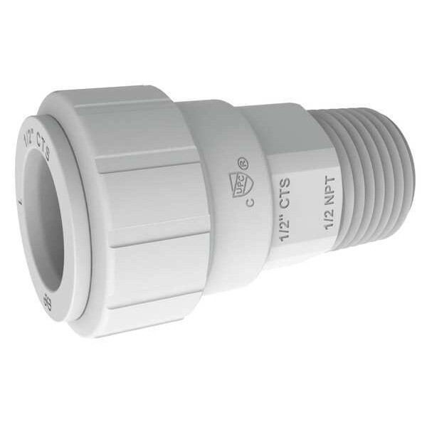John Guest Push-Fit Adapter Fitting, 1/2 in Tube Size, Plastic, White PSEI012026