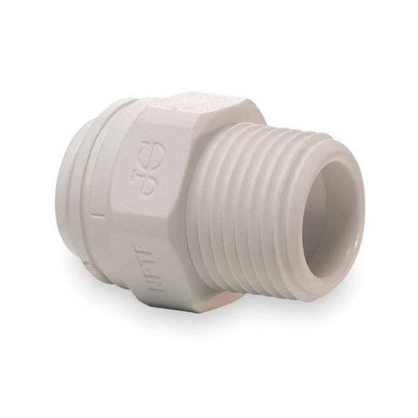 Push-Fit Adapter Fitting, 1/4 in Tube Size, Polypropylene, White, 10 PK