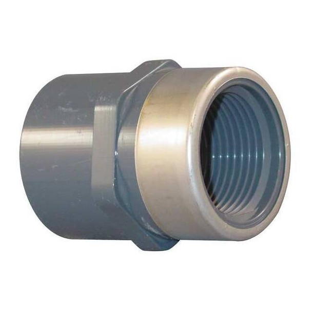 PVC, Stainless Steel Female Adapter, Socket x FNPT, 3/4 in Pipe Size