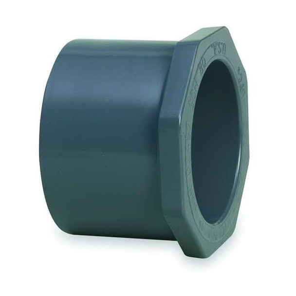 PVC Reducing Bushing, Spigot x Socket, 1 in x 1/2 in Pipe Size
