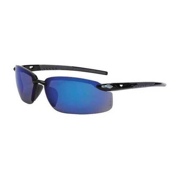 ES5, Safety Glasses, Anti-Scratch, Blue Mirror Lens, Black Frame, Half-Frame