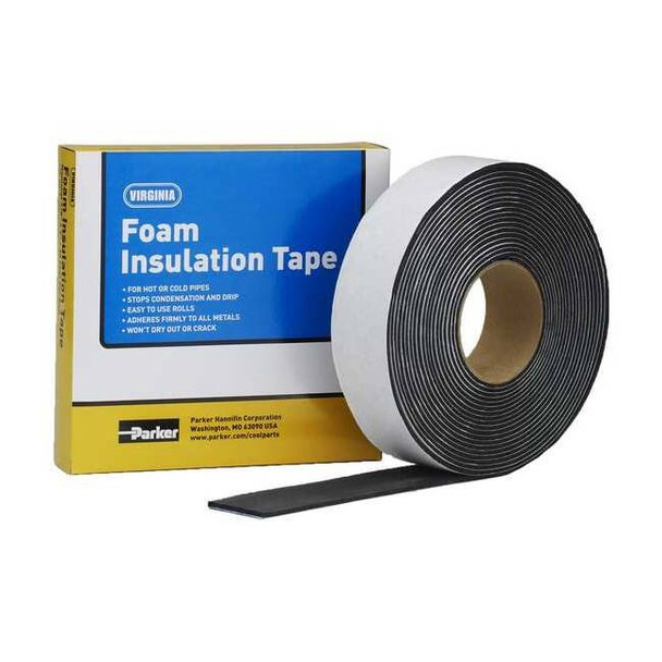 Parker Virginia Foam Insulation Tape, 2 in W x 10 yd L, 1/8 in Thick, Black K502