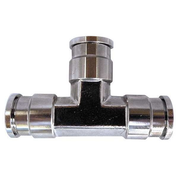 Manufacturer Varies Push-Fit Tee Fitting, 1/4 in Tube Size, Brass, Silver 22FR64