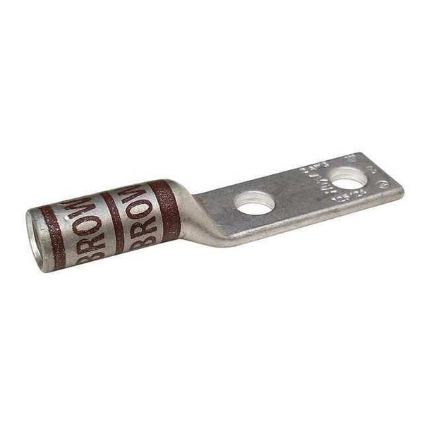 Two Hole Compression Lug, 2 AWG Max, 1/4 in Stud, Long Barrel, Copper, Brown