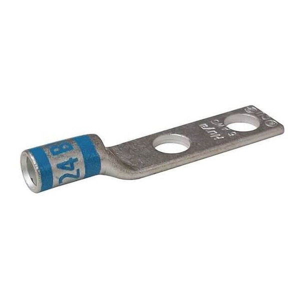 Two-Hole Compression Lug, 6 AWG Max, #10 Stud, Short Barrel, Copper, Blue