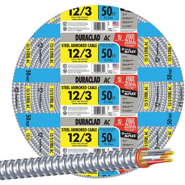 Southwire 50 Ft. 12/3 AC Armored Cable Electrical Wire 55275022