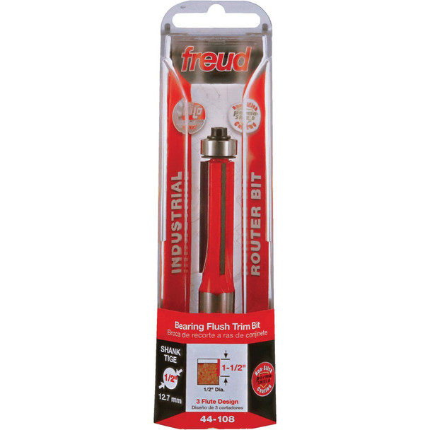 Freud 1/2 In. x 1-1/2 In. 3-Cutter Flush Trim Router Bit 44-108
