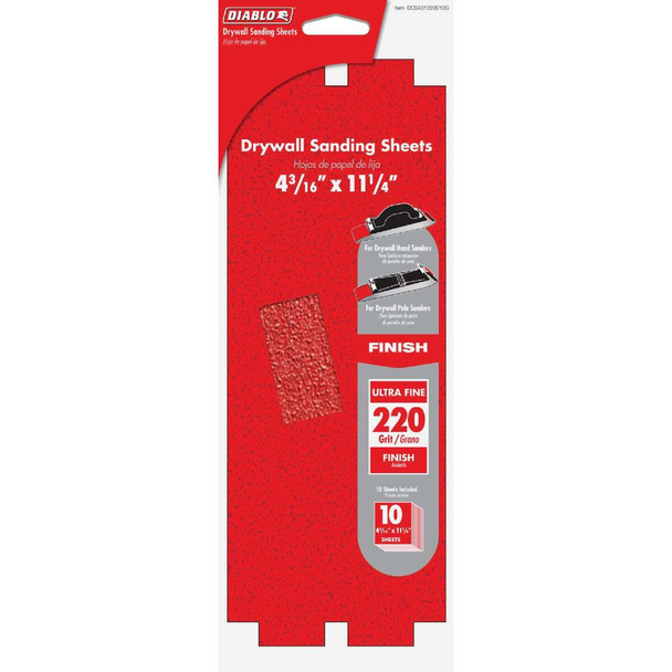Diablo 220 Grit 4-3/16 In. x 11-1/4 In. Drywall Sandpaper (10-Pack)