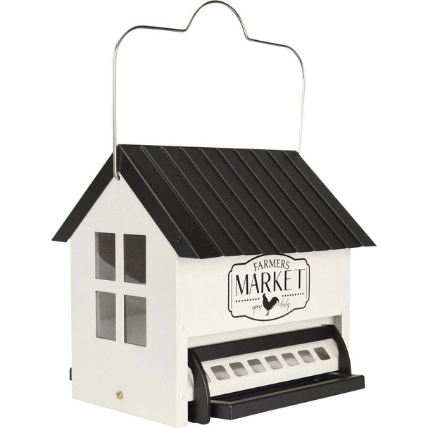 Squirrel Shield White Metal 5.5 Qt. Capacity Hopper Bird Feeder SPHOP-1
