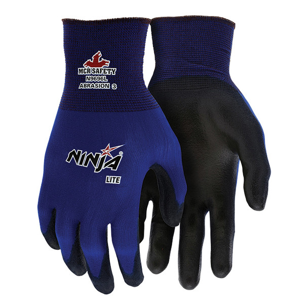 MCR Safety® Ninja® Lite Gloves, Large, Blue/Black, 12/Pair