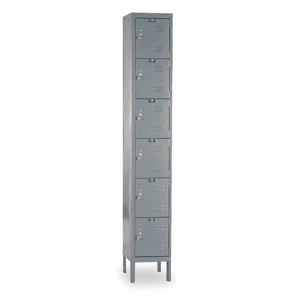 Box Locker, 12 in W, 15 in D, 78 in H, (1) Wide, (6) Tier, Dark Gray