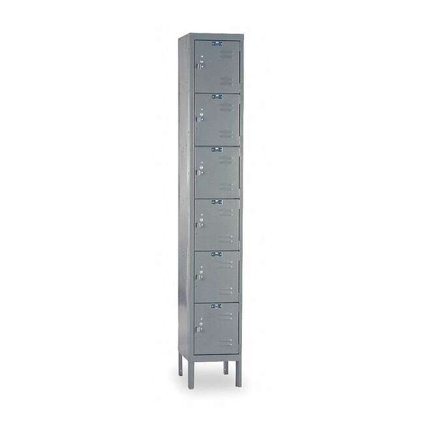 Box Locker, 12 in W, 15 in D, 78 in H, (1) Wide, (6) Tier, Dark Gray