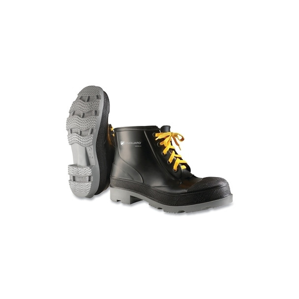 PolyGoliath Rubber Ankle Boots, Steel Toe, Men's 12, 6 in Lace-Up Boot, Polyurethane/PVC, Black/Gray