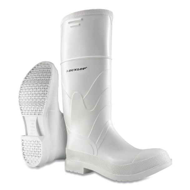 White Rubber Boots, Plain Toe, Men's 6, 16 in Boot, PVC, White