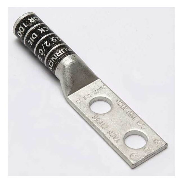 Two-Hole Compression Lug, 2/0 AWG Max, 3/8 in Stud, Long Barrel, Copper, Black
