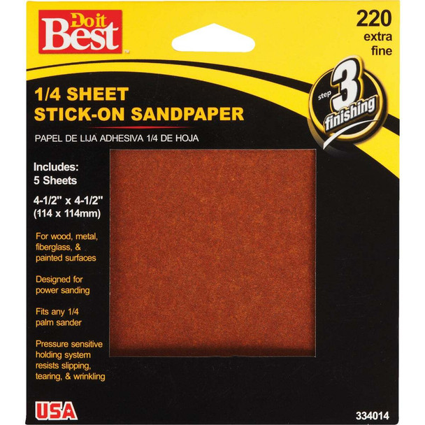 Do it Best Stick-On 220 Grit 1/4 Sheet Power Sanding Sheet (5-Pack) 334014GA