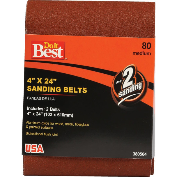 Do it Best 4 In. x 24 In. 80 Grit Heavy-Duty Sanding Belt (2-Pack) 380504GA