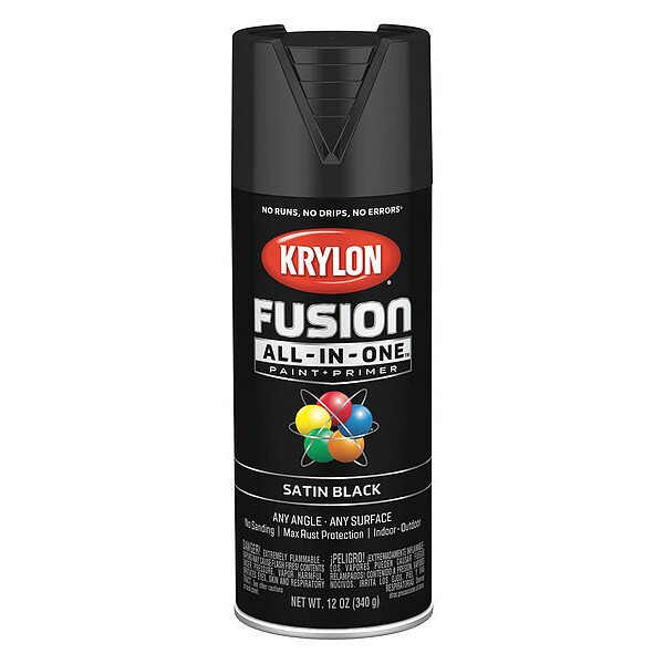 Krylon Rust Preventative Spray Paint, Black, Satin, Solvent, 12 oz K02732007