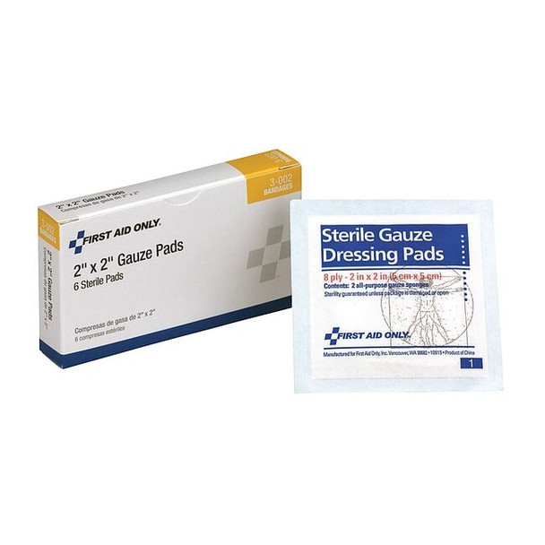 First Aid Only Gauze Pad, Sterile, White, No, Gauze, PK6 3-002