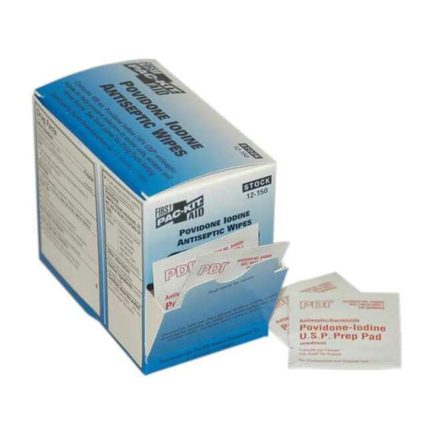 First Aid Only PVP Wipes,Packet,4-1/4 In.,PK100 12-150