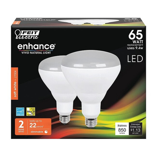 Feit Electric LED,9.4 W,BR40,Medium Screw (E26),PK2 BR40DM/927CA/2